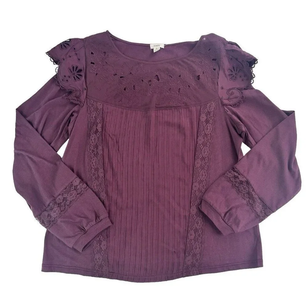 Anthropologie Tiny Top Womens Small Long-Sleeve Crescent Ruffled Lace Blouse NWT